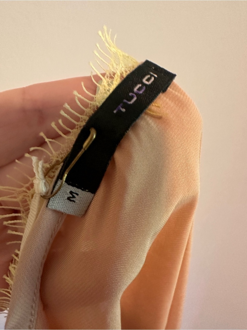 Tucci Peach Satin Lace Trim Cami Tank Top Size M - Picture 5 of 5